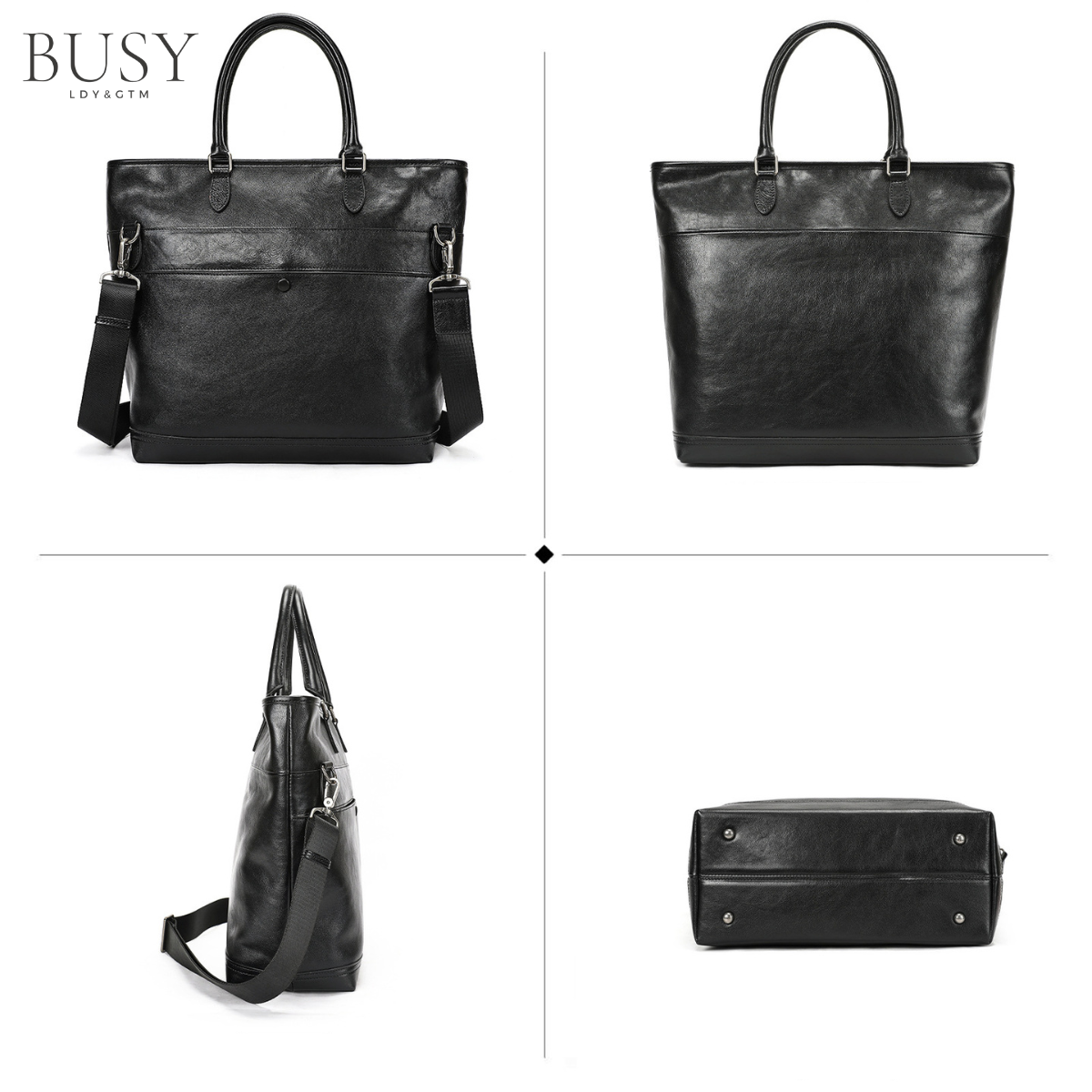Geantă dama din piele naturală, laptop 15inch, Criss, negru
