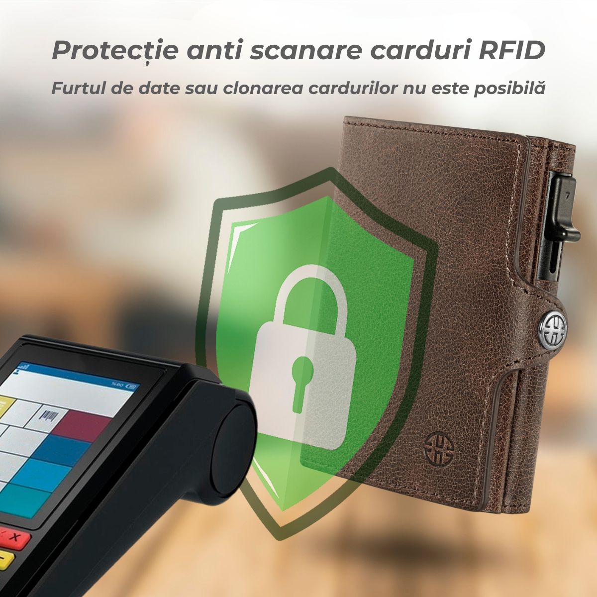 Portofel piele naturala cu Pop-Up si protectie anti scanare carduri RFID, design compact trifold, Palermo - maro