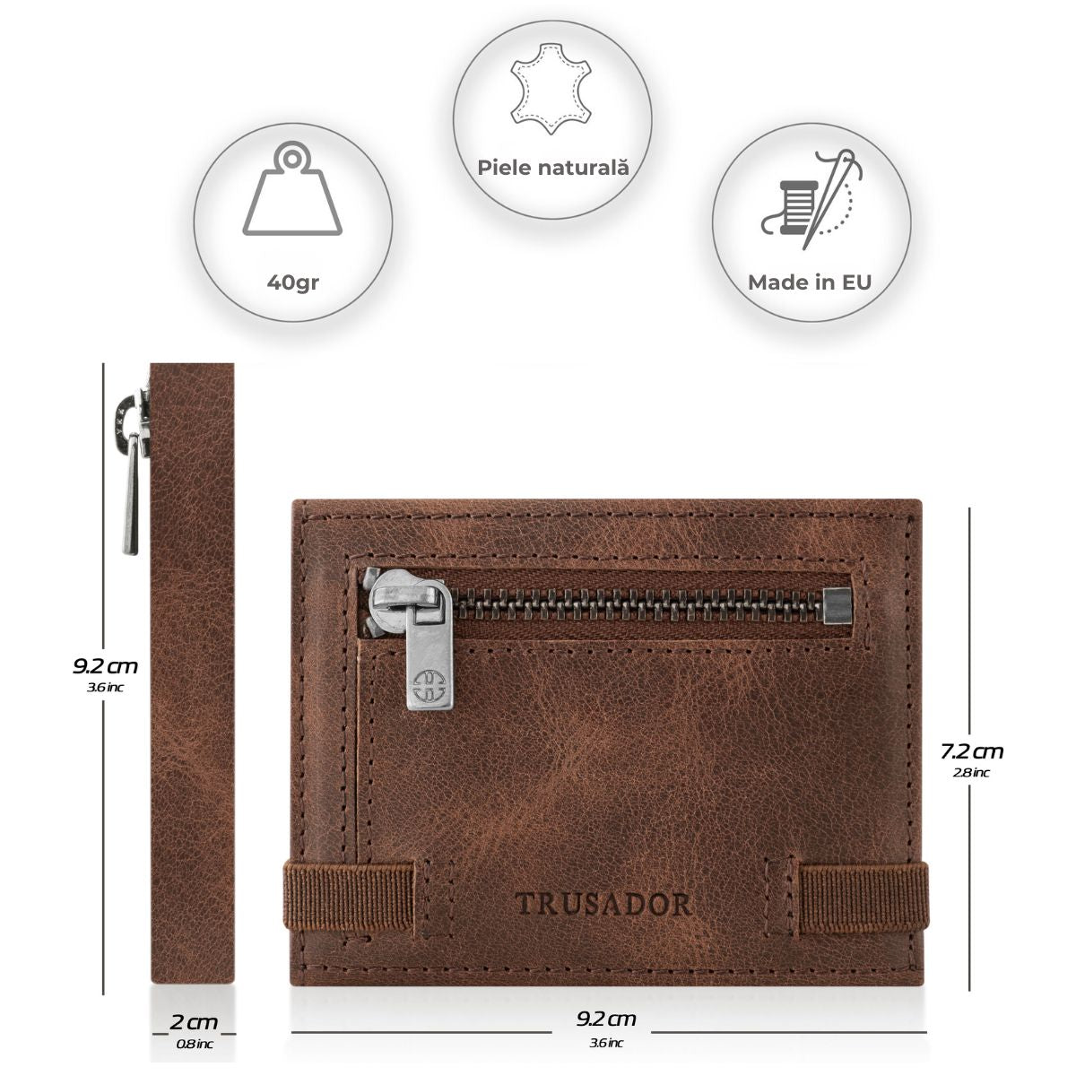 Portofel piele naturala cu cu oglinda si protectie anti scanare carduri RFID, design compact trifold, Marseille - maro
