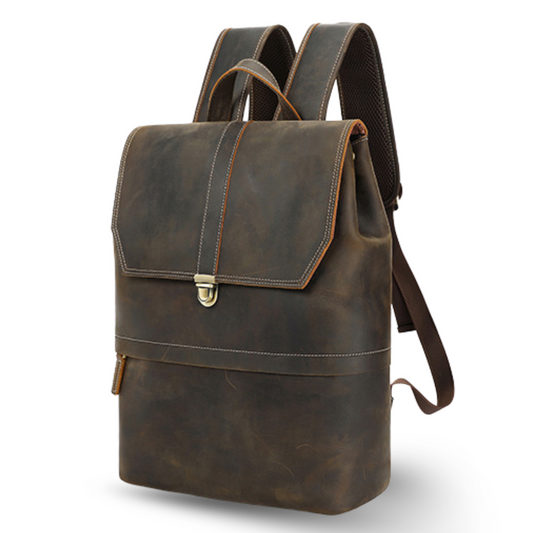 Rucsac laptop 15,6inch din piele Crazy Horse, Guard, retro business, spate respirabil, maro