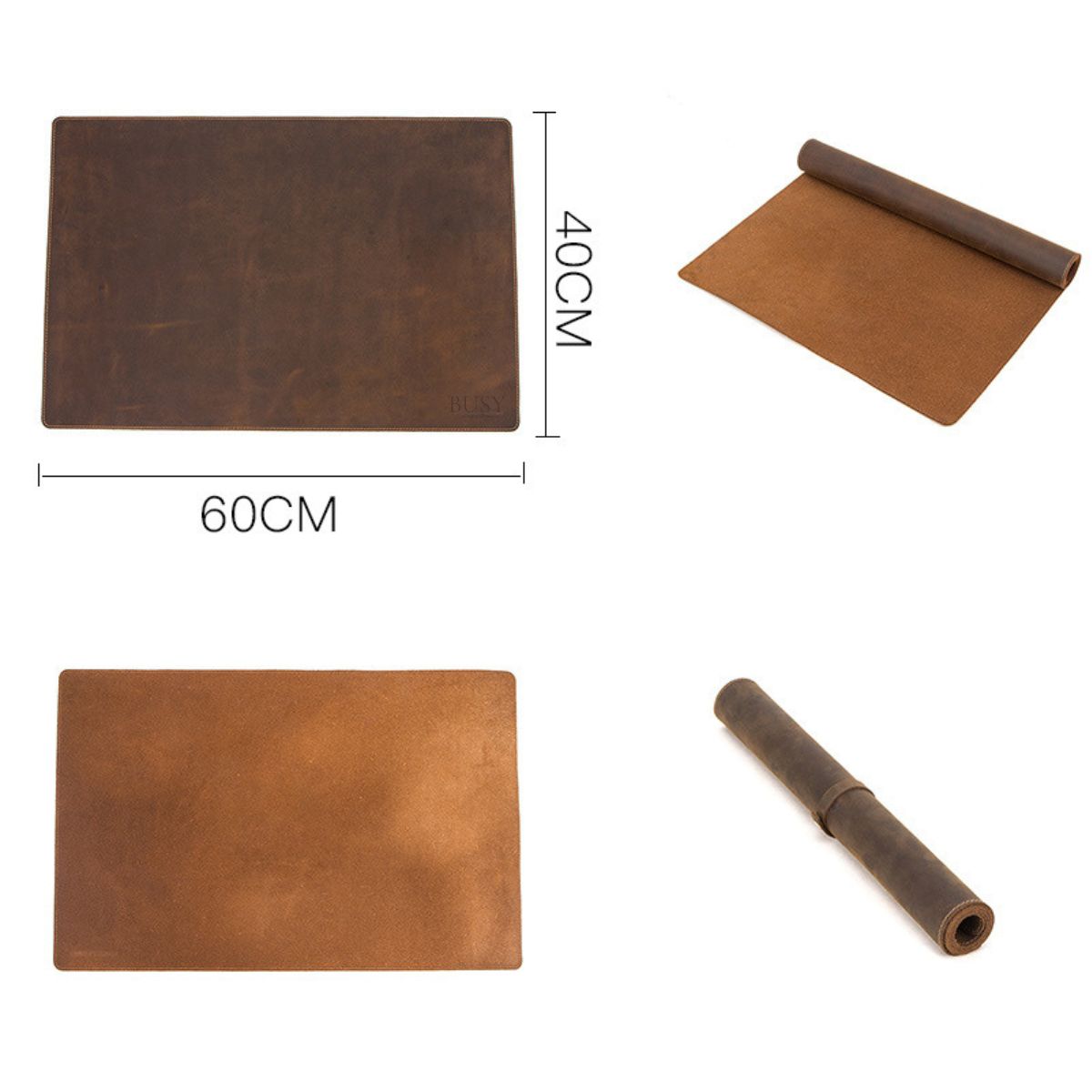 Desk mat premium din piele naturala Crazy Horse, BUSY LDY & GTM® - coffee
