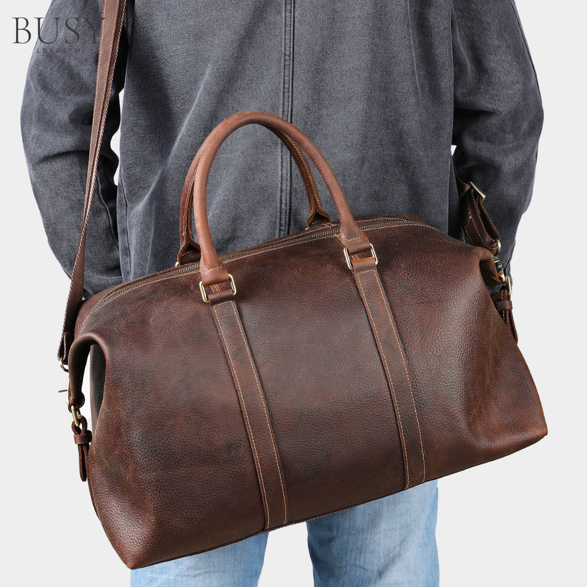 Geantă de voiaj, fitness, piele naturala premium, Tote ,capacitate mare, maro