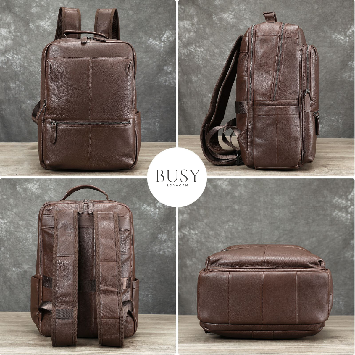 Rucsac laptop 15inch din piele naturala, Tor, suport troler, negru