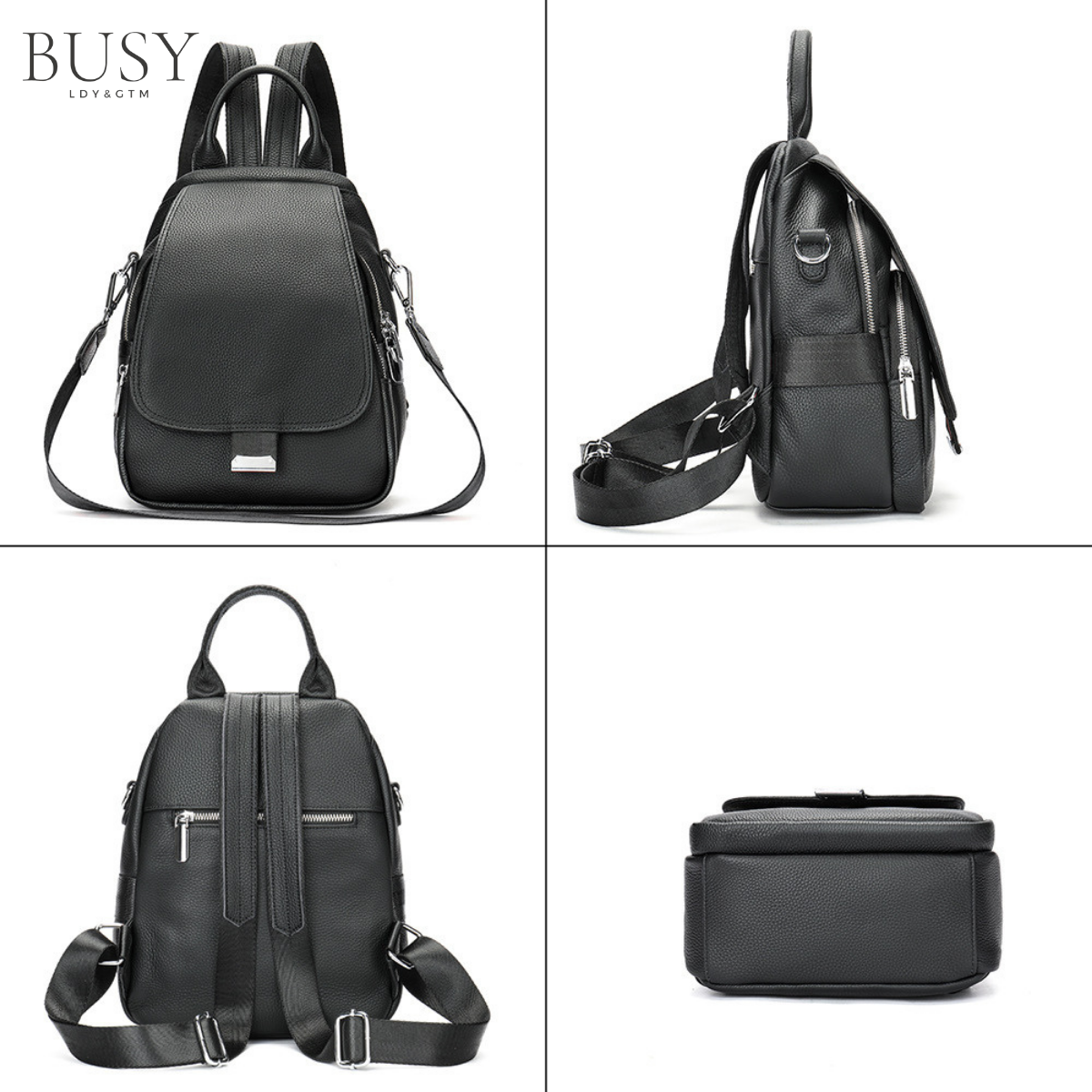 Rucsac dama din piele naturala, Luna, Negru