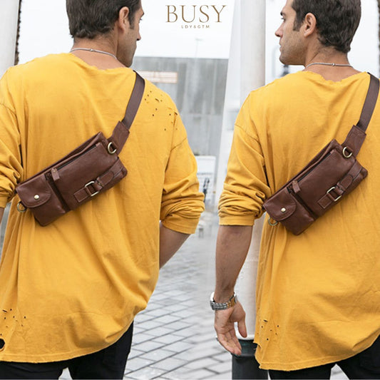 Borseta piele naturala unisex crossbody antifurt Velo Busy Lady & Gentleman maro