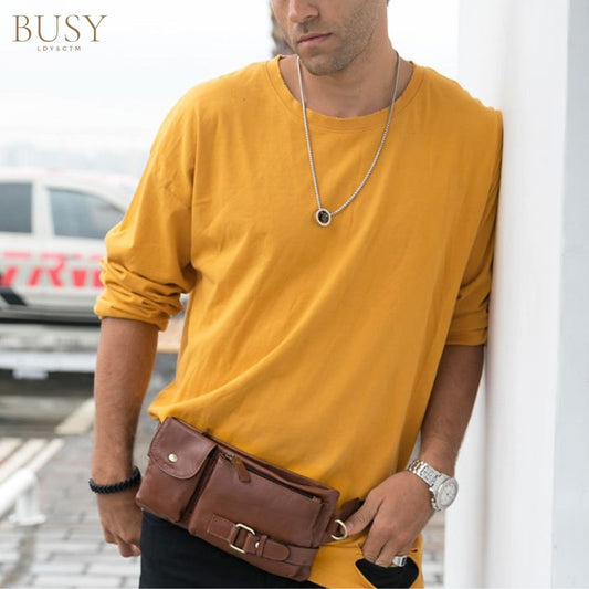 Borsetă unisex Velo, piele naturală catifelată, buzunare antifurt, BUSY LDY & GTM® maro