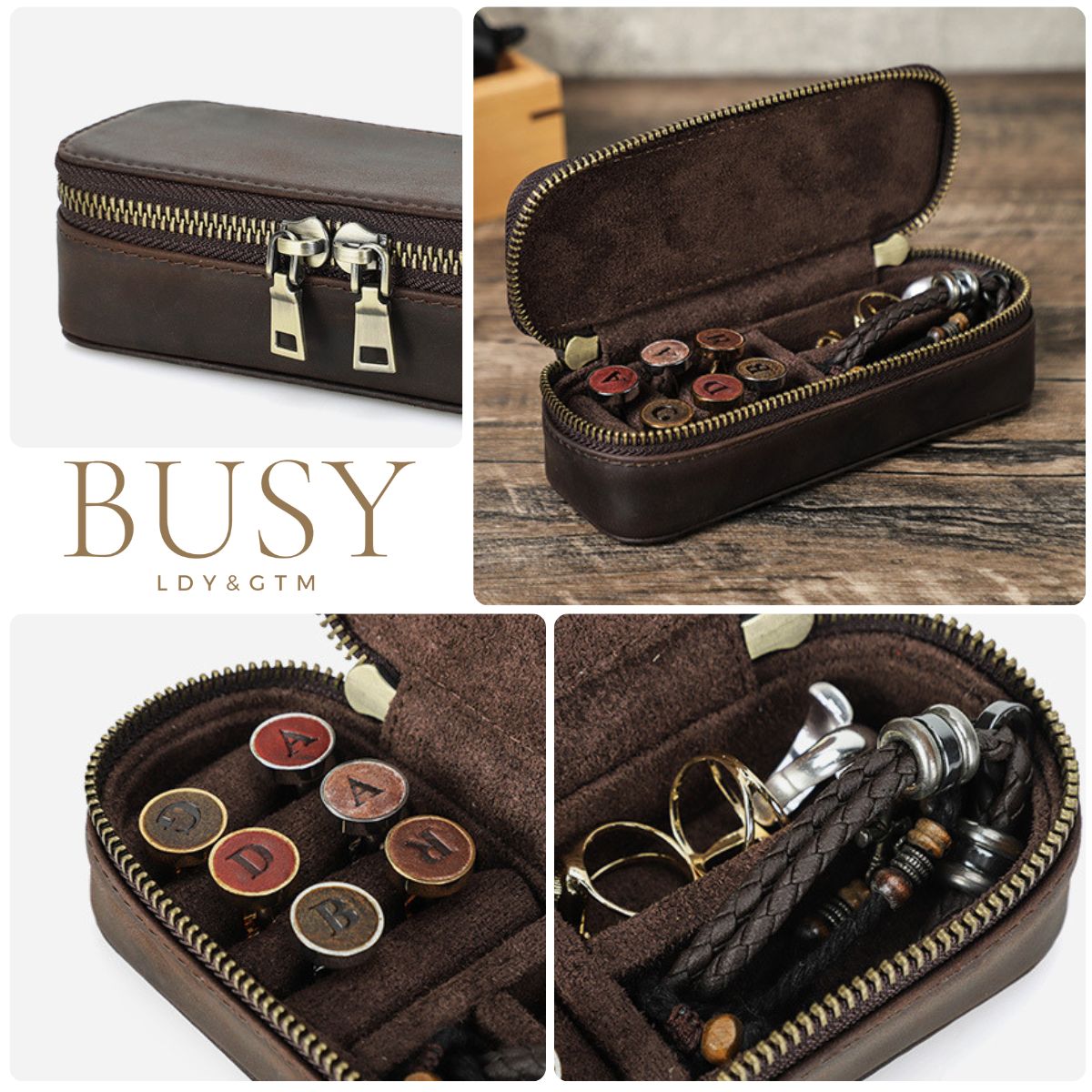 Cutie colectie bijuterii, din piele naturala Crazy Horse, Jeddah BUSY LDY & GTM® - coffee