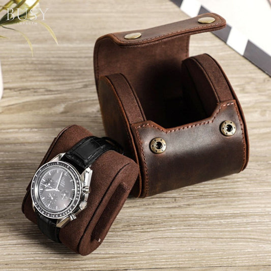 Cutie pentru colecția de ceasuri din piele naturală Crazy Horse | Watch Roll Premium pentru 1 ceas | BUSY LDY & GTM® Graal - coffee