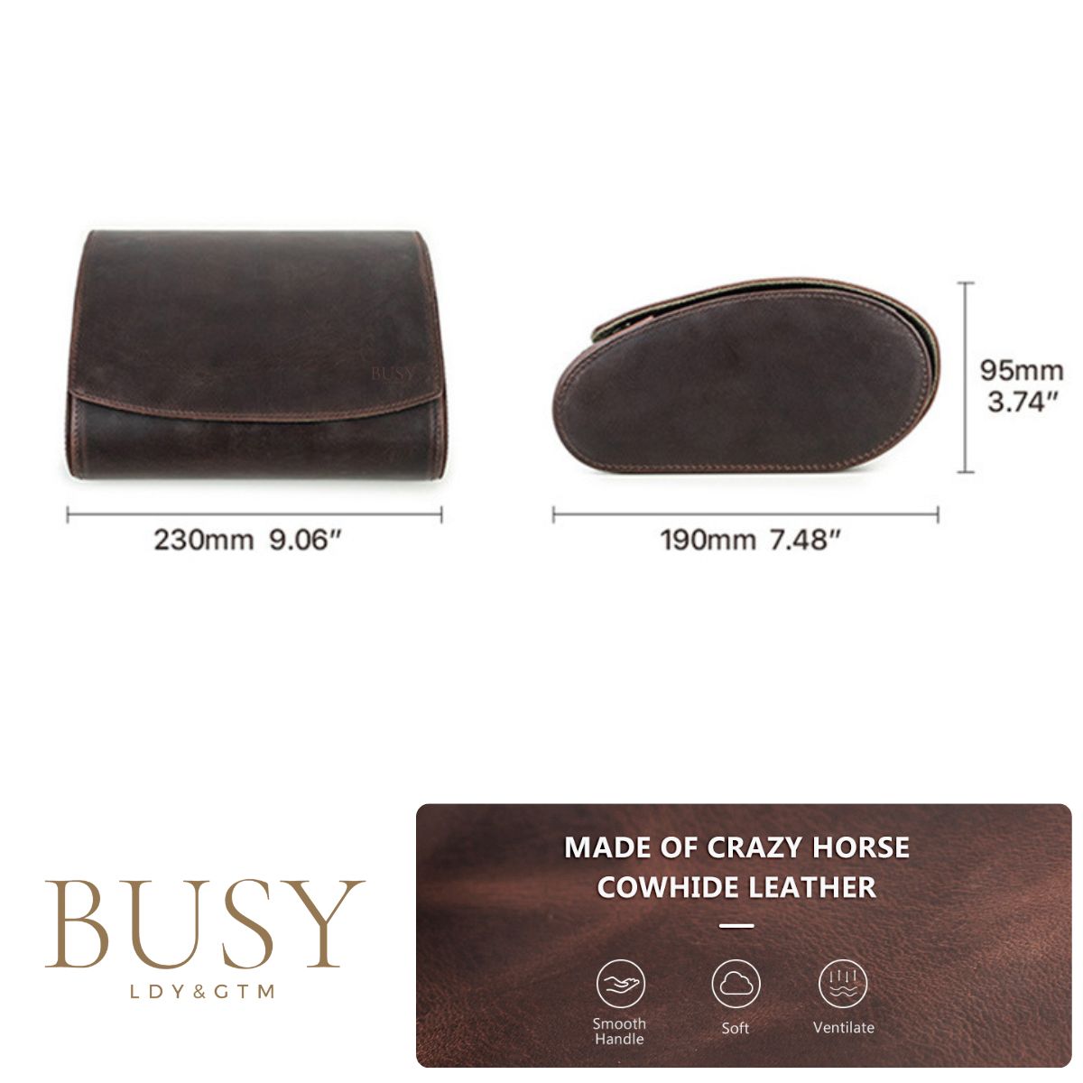 Cutie pentru colecția de ceasuri din piele naturală Crazy Horse | Watch Roll Premium pentru 6 ceasuri | BUSY LDY & GTM® Graal - coffee