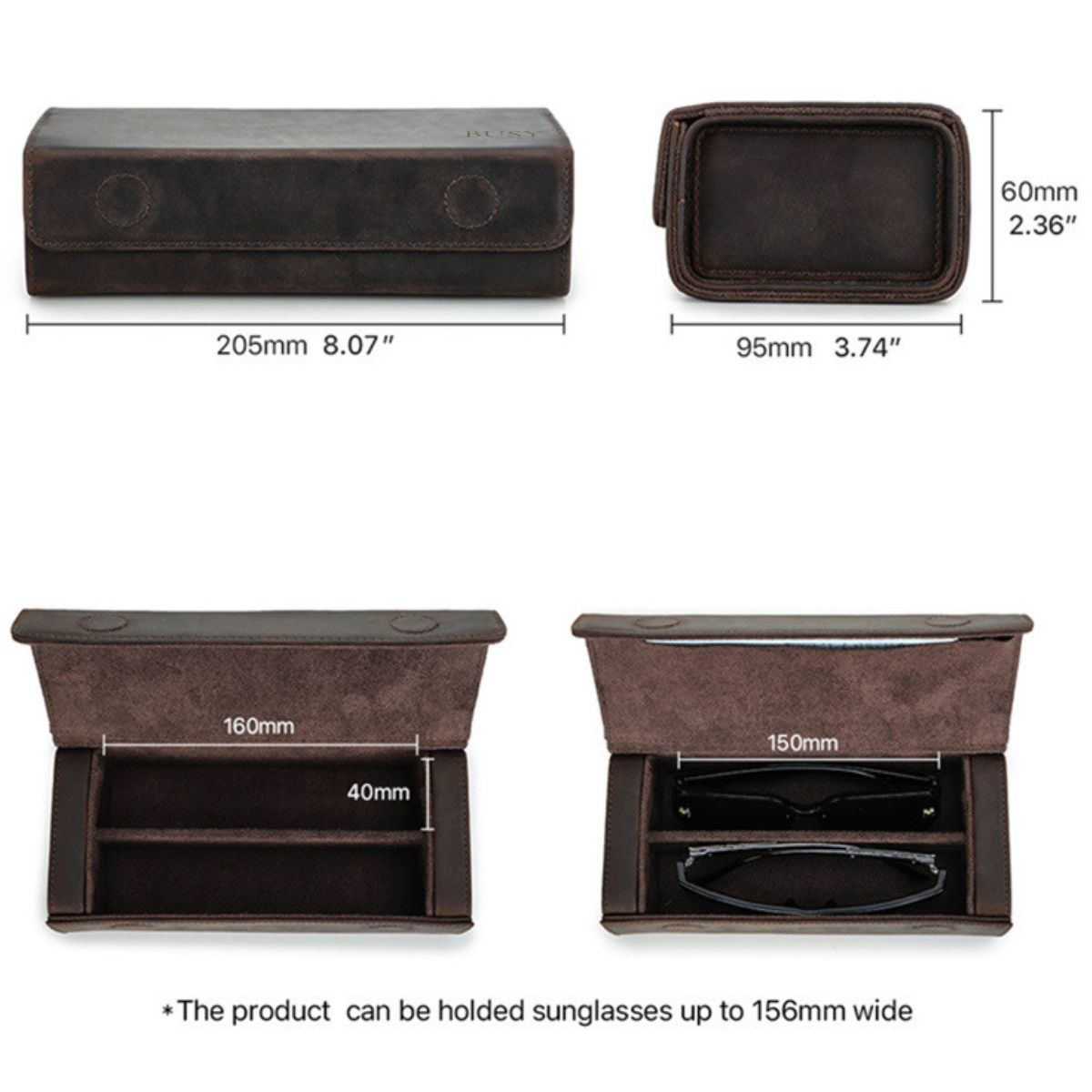 Toc pentru ochelari din piele naturala Crazy Horse, 2 perechi, BUSY LDY & GTM® - coffee
