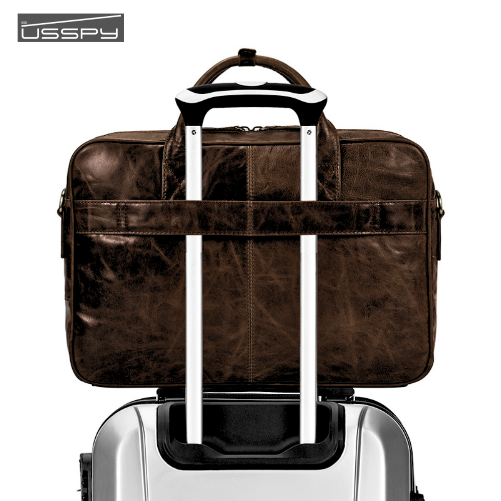 Geanta laptop 16' Tor, piele naturala, unisex, sistem prindere troler, maro