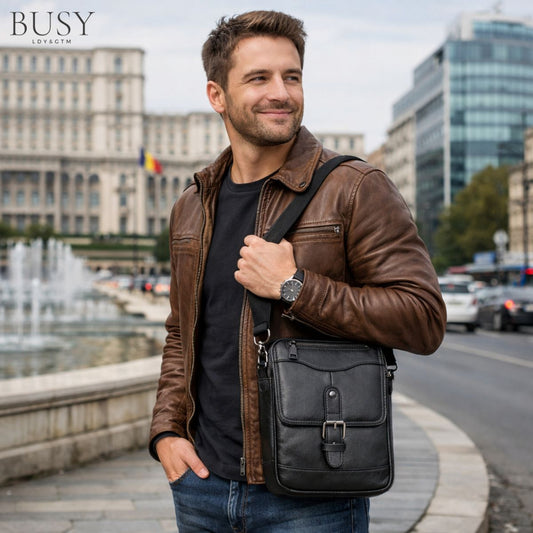 Geantă bărbați Tore din piele naturală neagră – eleganță clasică, organizare completă | BUSY LDY & GTM®