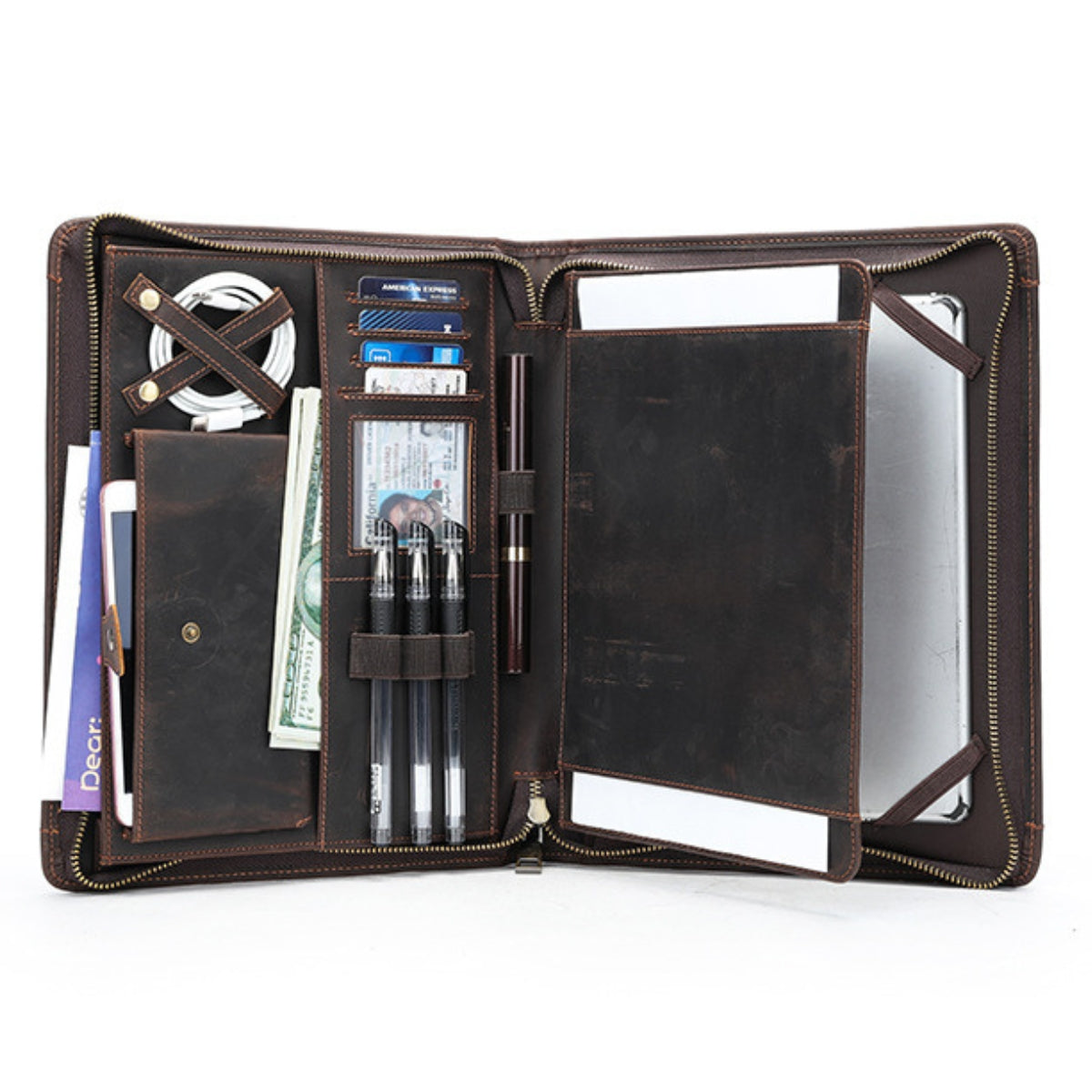 Mapa organizatoare din piele naturală, compartiment tableta - smartphone - Orion Business - coffee
