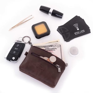 Portofel pouch din piele naturala mini cu fermoar Milano - maro