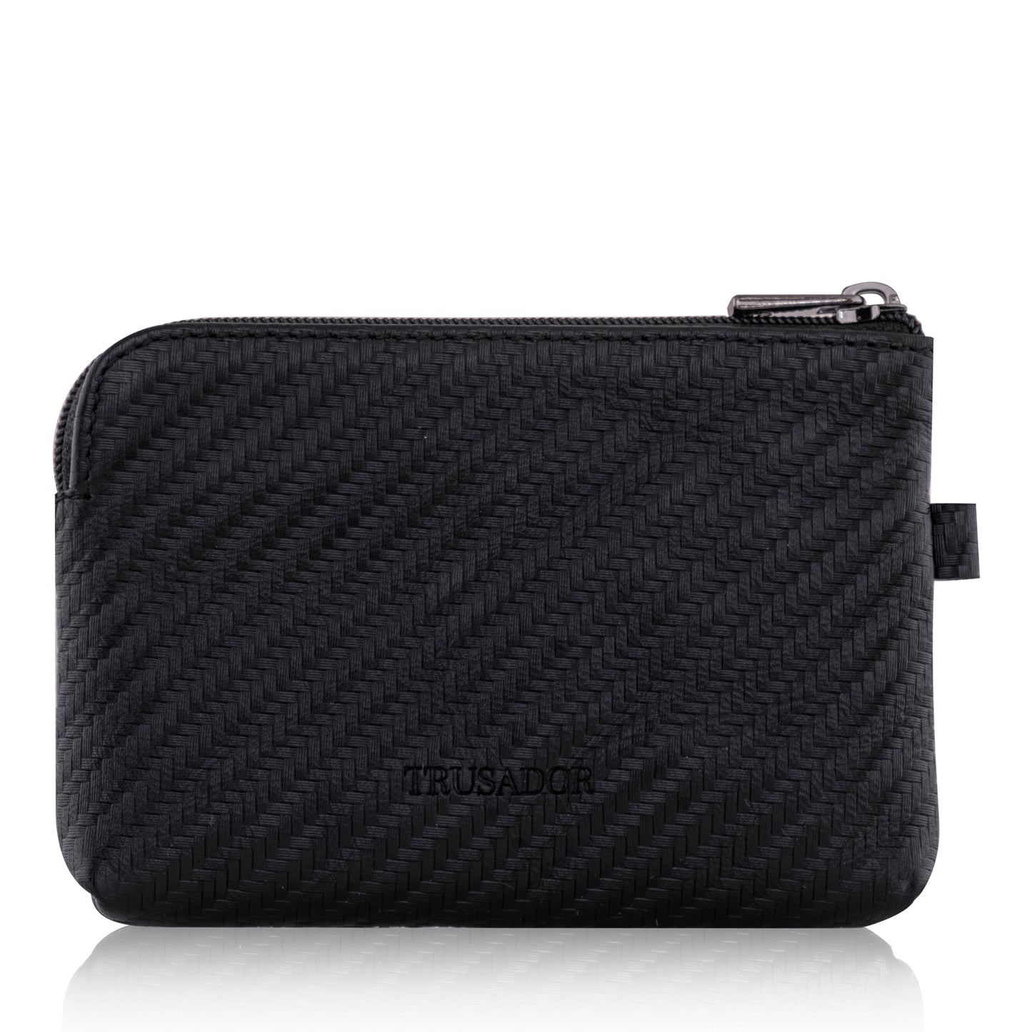 Portofel pouch din piele naturala mini cu fermoar Milano - negru carbon fiber