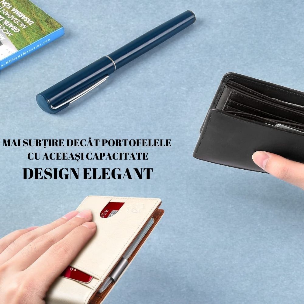 Portofel din piele pentru barbati, slim, cu protectie antiscanare carduri, be