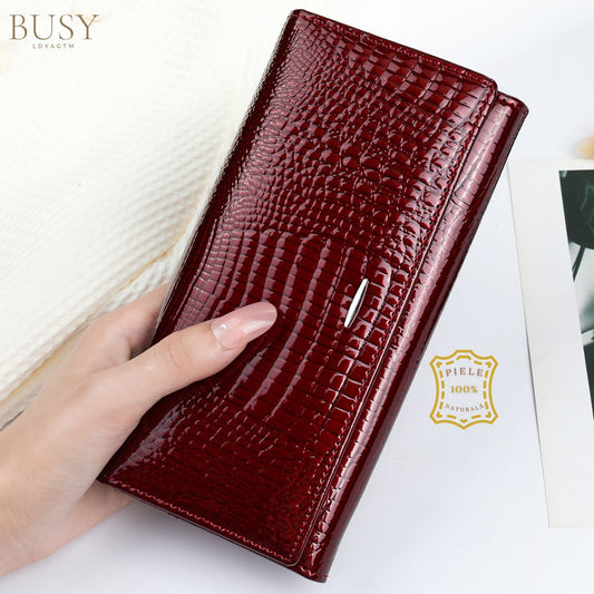 Portofel damă Ruby, piele naturală lăcuită, multe sloturi, inchidere magnetica, BUSY LDY & GTM®, red wine