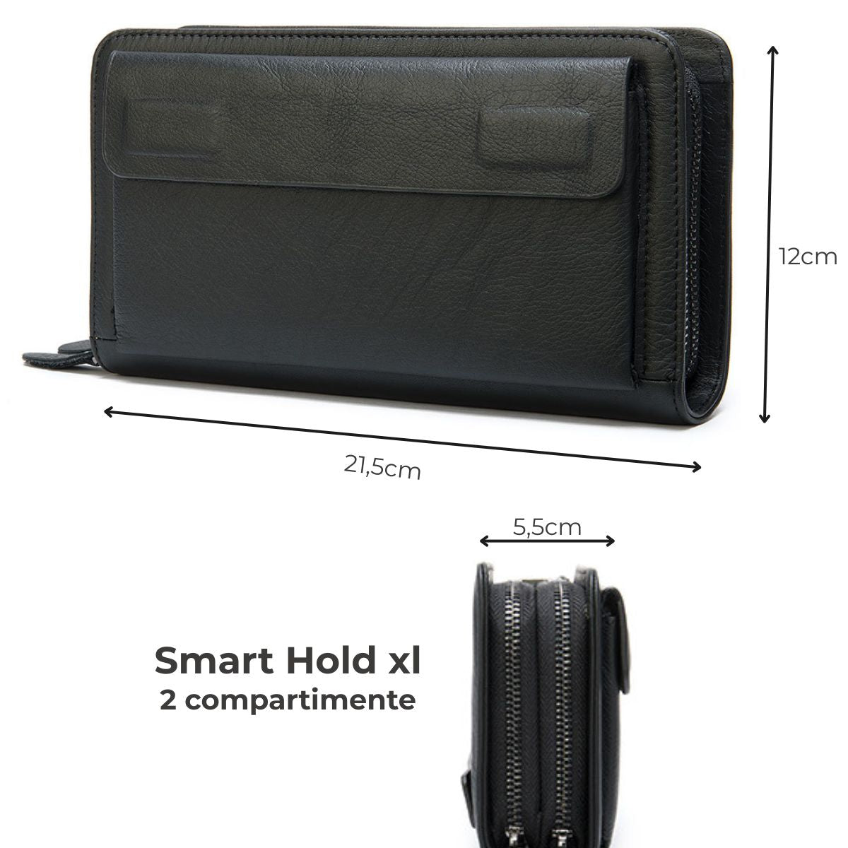 Portofel tip geantă de mână Smart Hold xl, piele naturală, compartiment smartphone, BUSY LDY & GTM®, negru