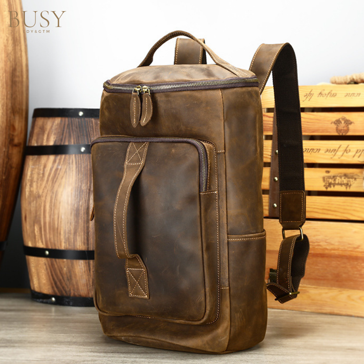 Rucsac laptop 16' din piele naturala, Nomad Gear XL, capacitate mare, coffee