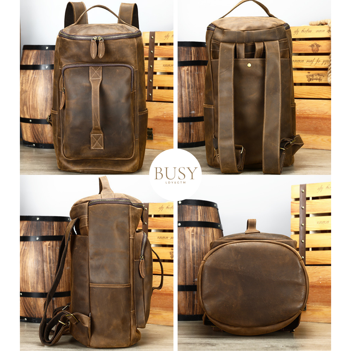 Rucsac laptop 16' din piele naturala, Nomad Gear XL, capacitate mare, coffee