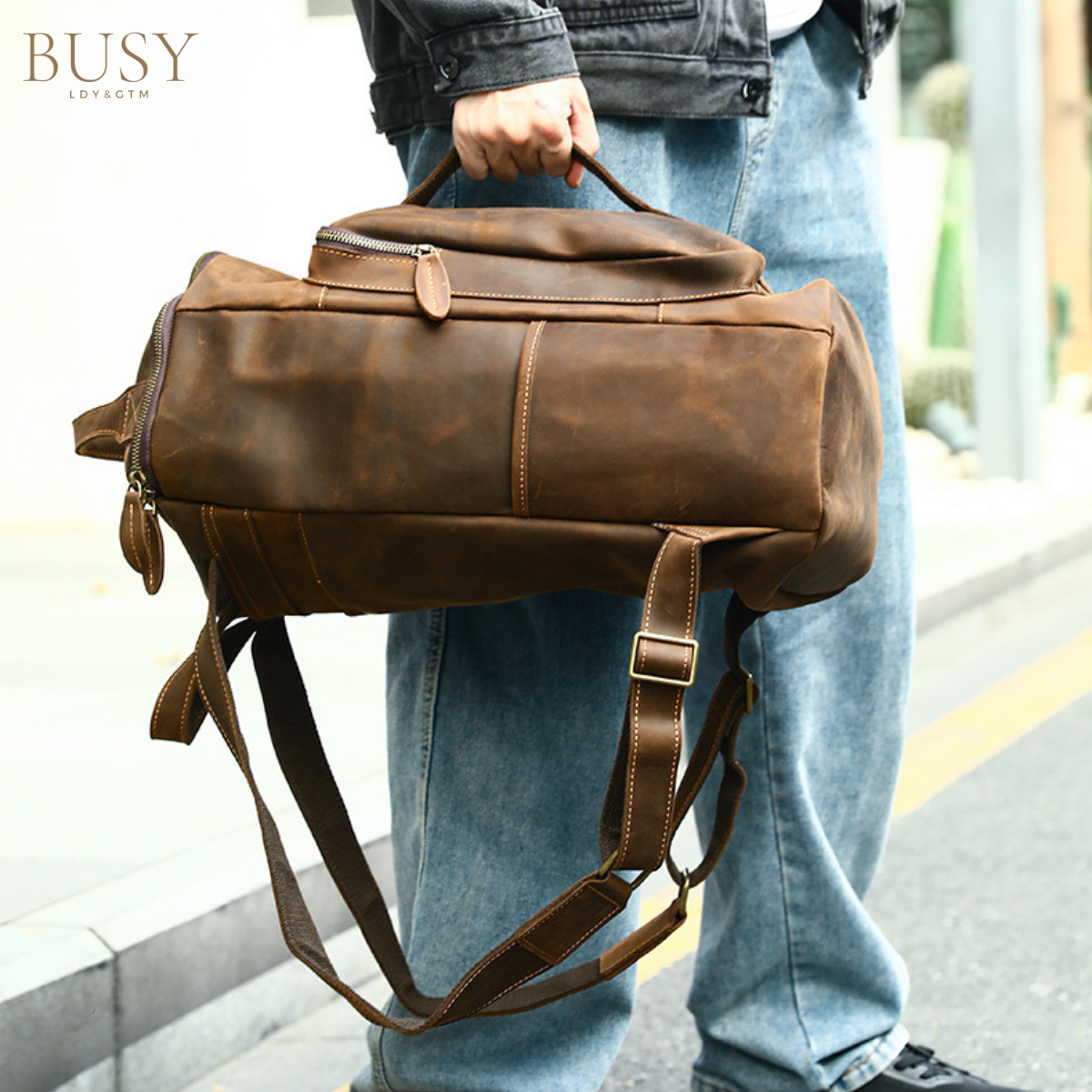 Rucsac laptop 16' din piele naturala, Nomad Gear XL, capacitate mare, coffee