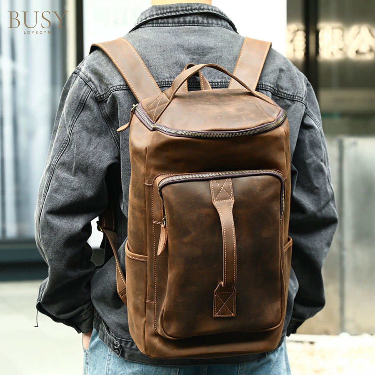 Rucsac laptop 16' din piele naturala, Nomad Gear XL, capacitate mare, coffee