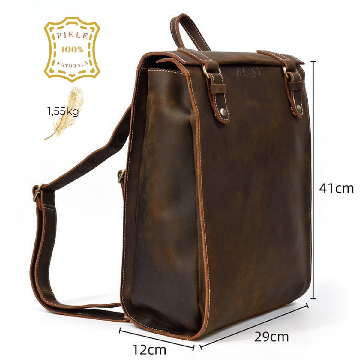 Rucsac laptop 15 piele naturală Crazy Horse, Ambassador - maro