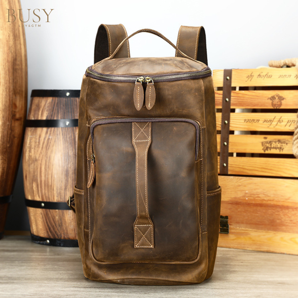 Rucsac laptop 16' din piele naturala, Nomad Gear XL, capacitate mare, coffee