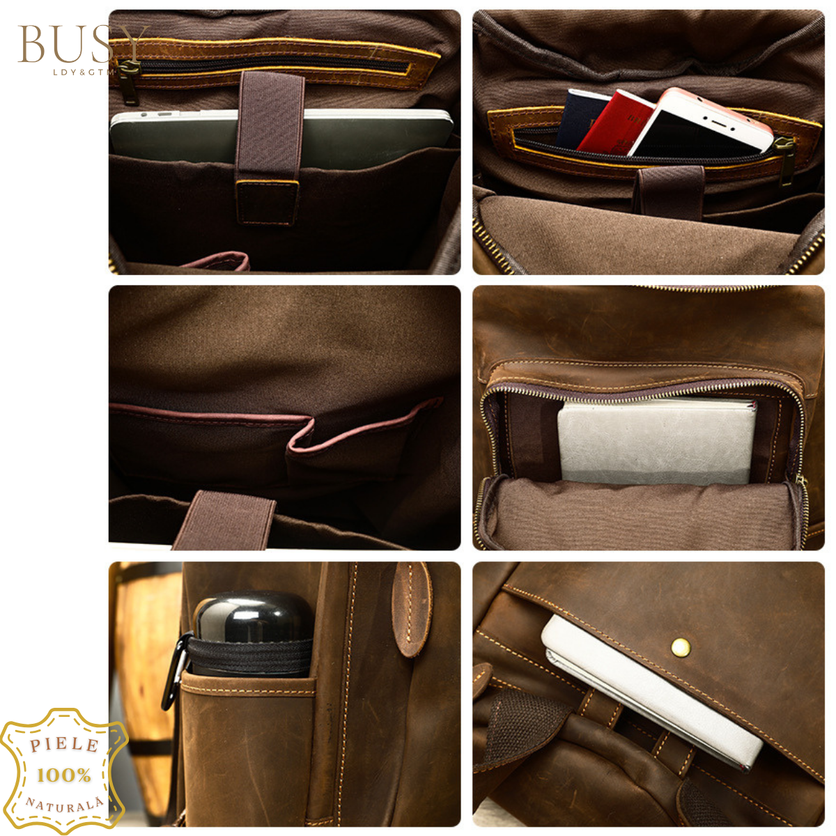 Rucsac laptop 16' din piele naturala, Nomad Gear XL, capacitate mare, coffee