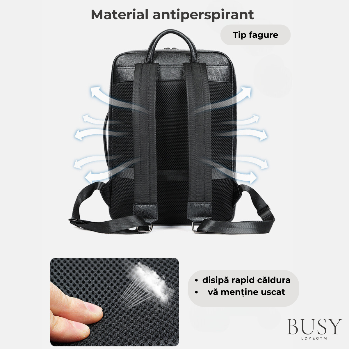 Rucsac laptop 15,6 Urban, barbati, piele naturala, multifunctional, suport troler, spate antiperspirant, negru