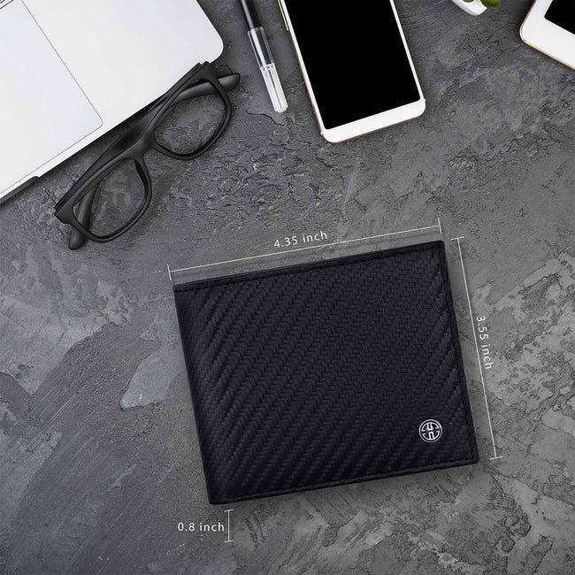 Portofel din piele naturala cu protectie anti scanare carduri RFID Treviso - negru carbon fiber
