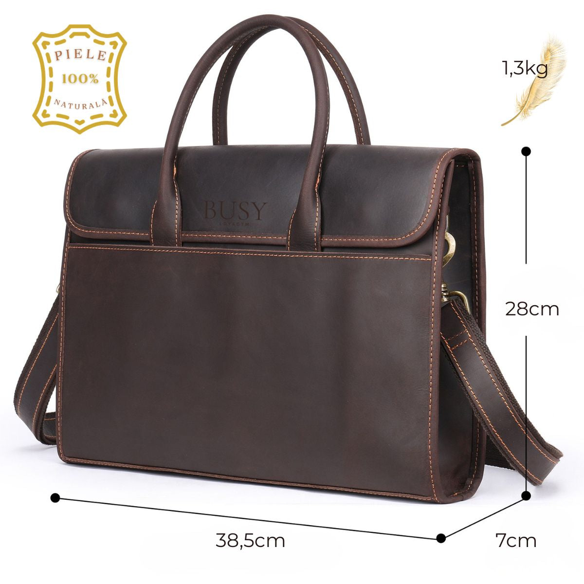 Servietă business din piele naturală Crazy Horse laptop 13.3inch, Tris - maro