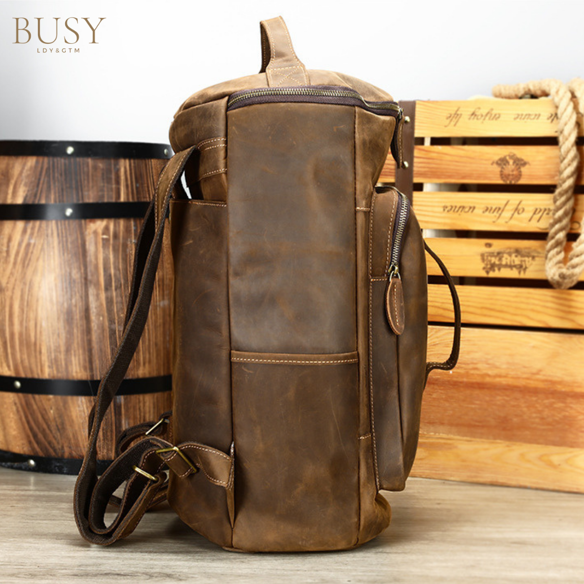 Rucsac laptop 16' din piele naturala, Nomad Gear XL, capacitate mare, coffee