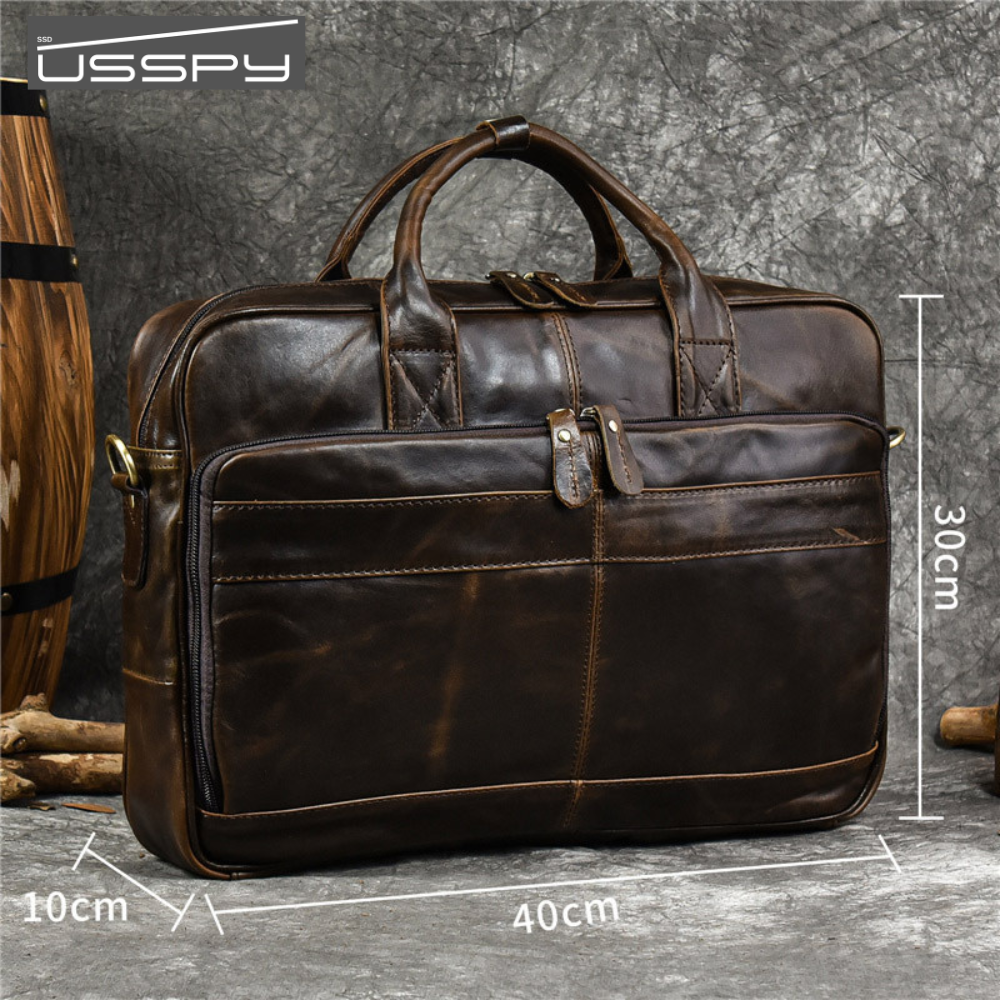 Geanta laptop 16' Tor, piele naturala, unisex, sistem prindere troler, maro