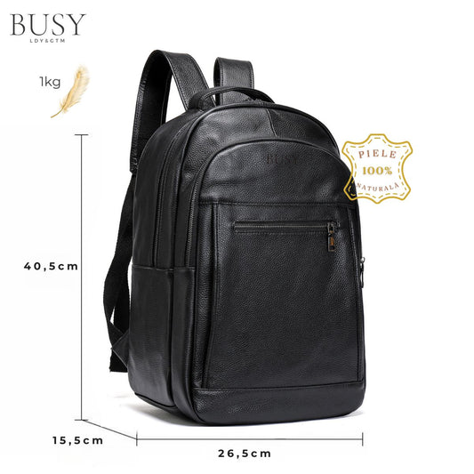 Rucsac piele laptop barbati Zenith 2 Busy Lady & Gentleman negru