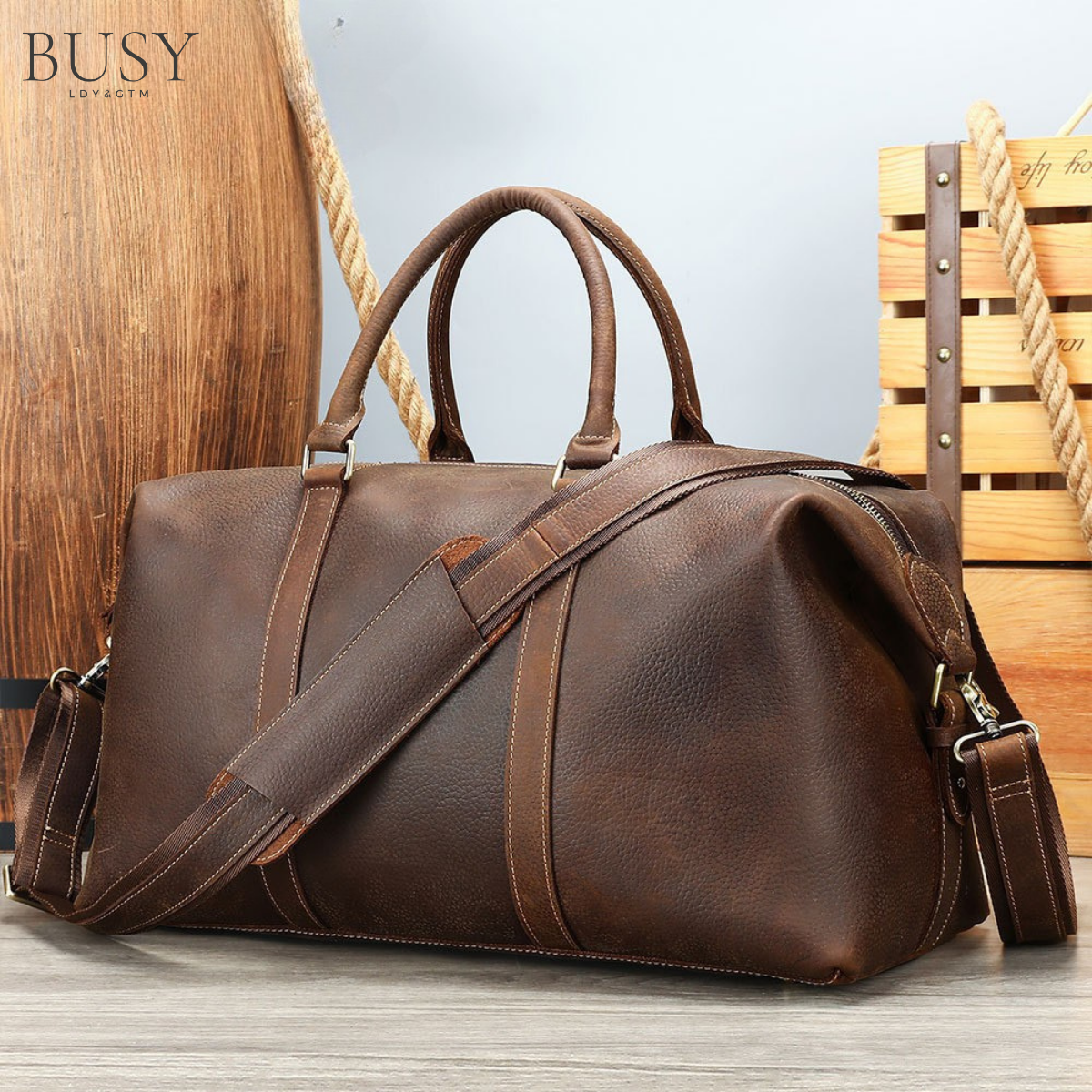 Geantă de voiaj, fitness, piele naturala premium, Tote ,capacitate mare, maro