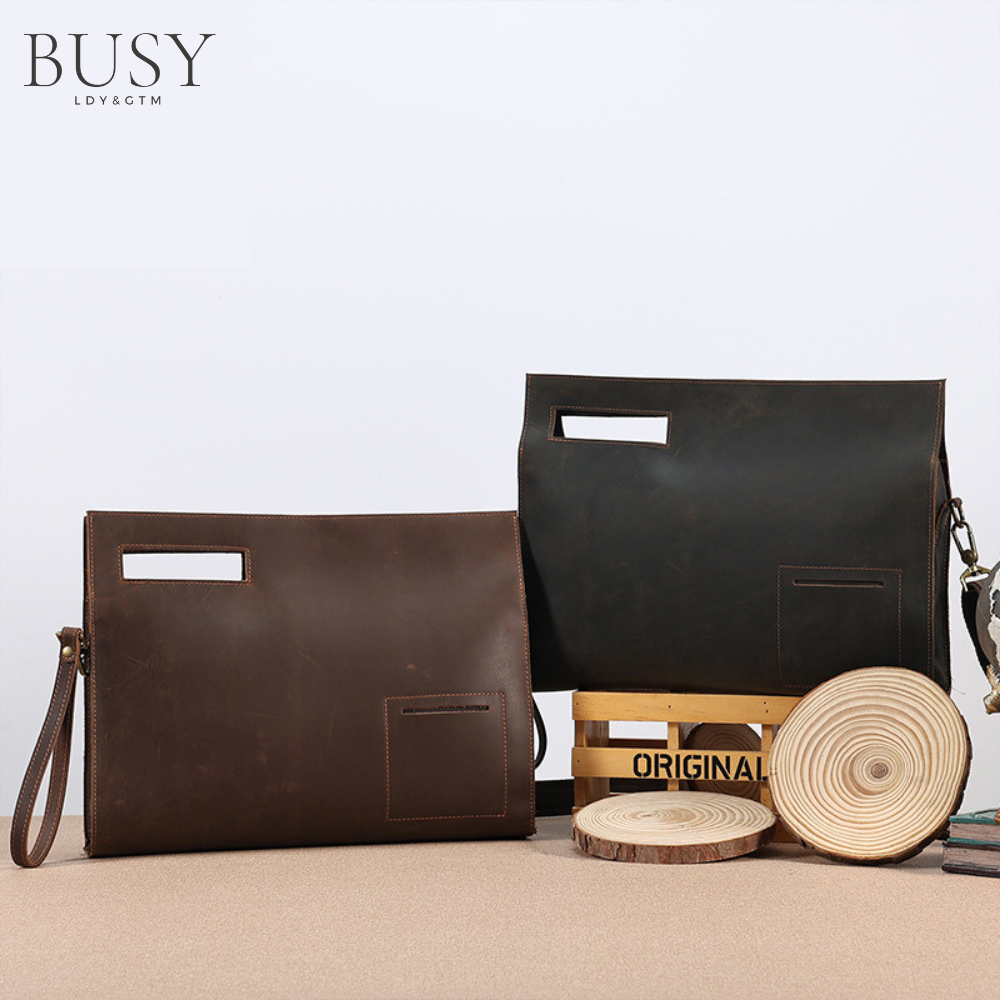 Geanta unisex Pixel, piele naturala, slim, minimalista, maro