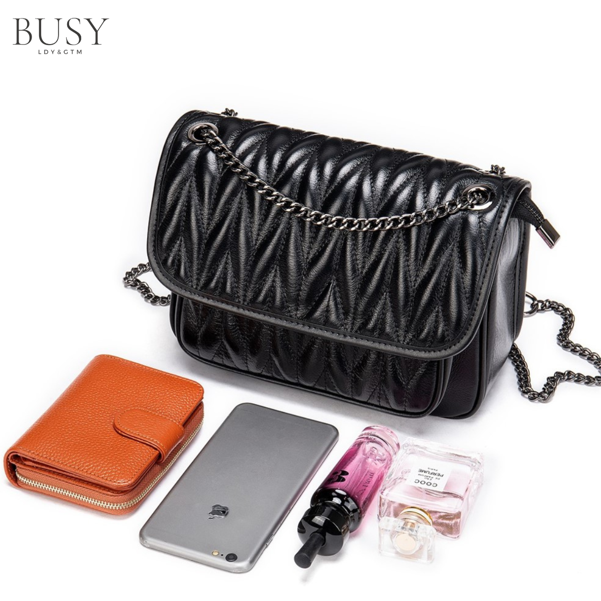 Geanta dama Bella, piele naturala, buzunar rapid exterior si antifurt interior, neagra