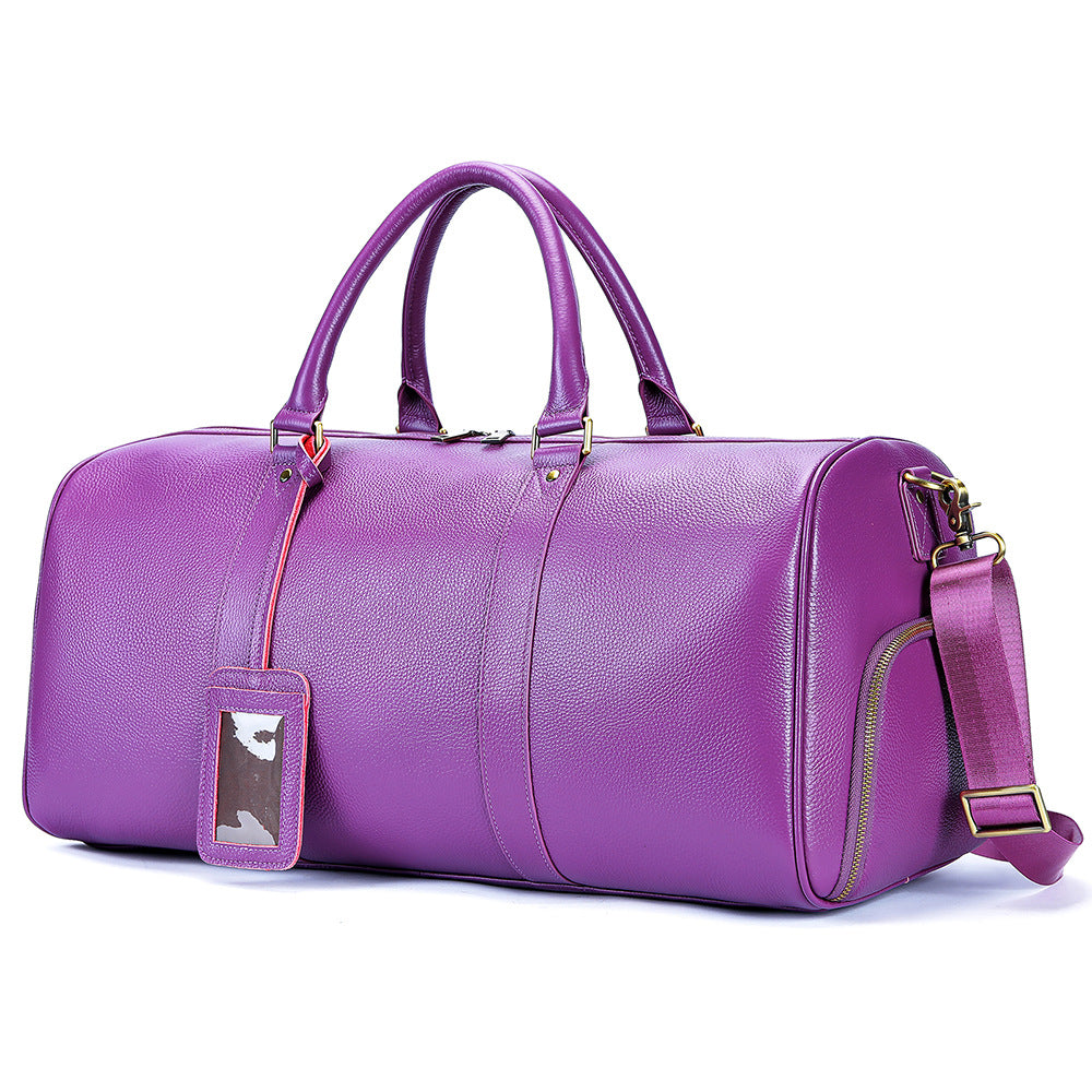 Geanta voiaj / fitness Indigo, piele naturala, compartiment incaltaminte, unisex, capacitate mare, mov