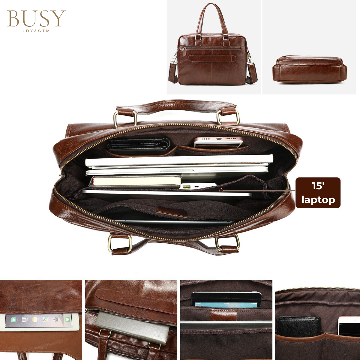 Servietă Laptop 15' Piele Naturală, Fortress, Design Business, Ataşabilă Troler