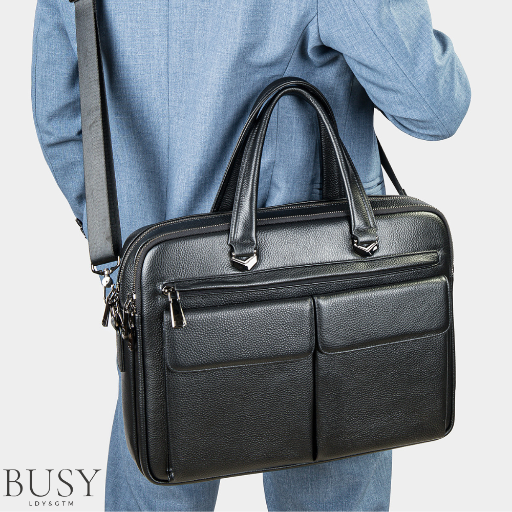 Geanta laptop 15’ Dr. House, piele naturala, servieta unisex, de umar, premium, capacitate mare documente, neagra