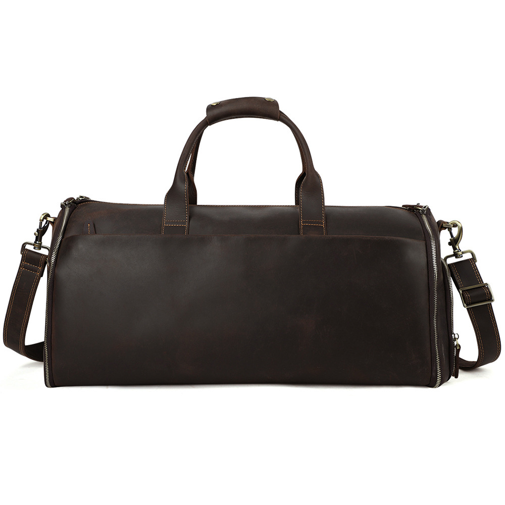 Geanta voiaj / fitness Atlas, piele naturala, compartiment costum si incaltaminte, unisex, maro inchis