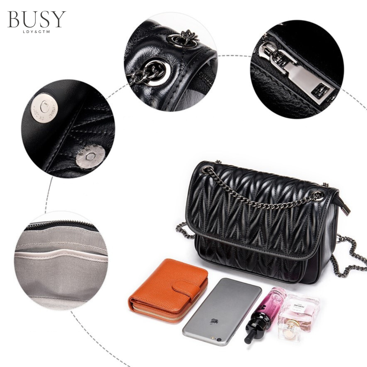 Geanta dama Bella, piele naturala, buzunar rapid exterior si antifurt interior, neagra