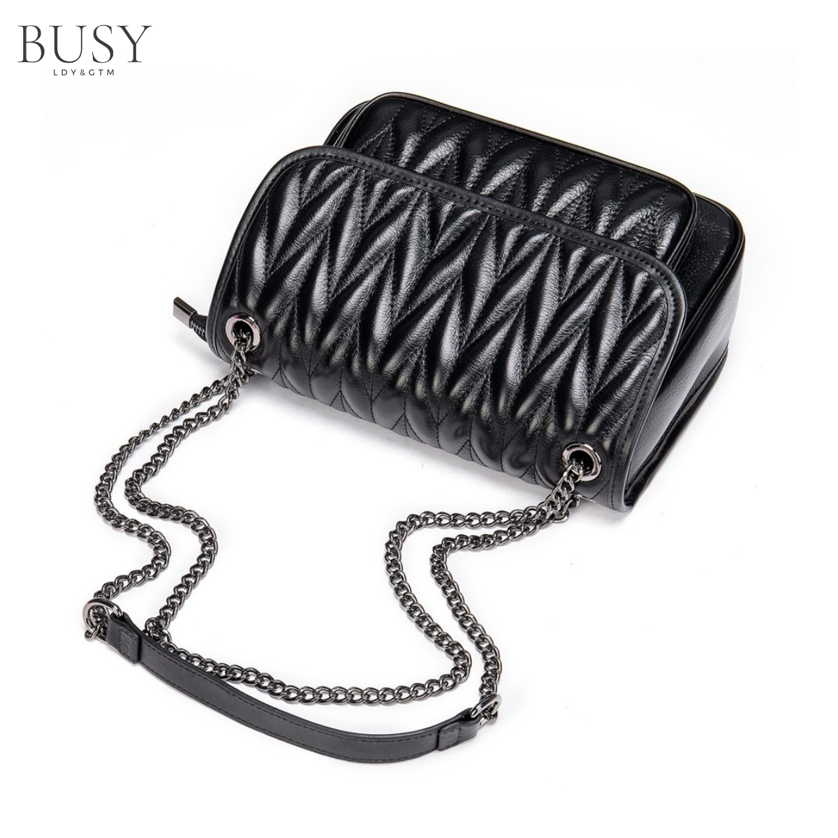Geanta dama Bella, piele naturala, buzunar rapid exterior si antifurt interior, neagra
