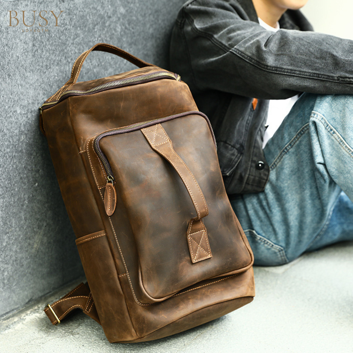 Rucsac laptop 16' din piele naturala, Nomad Gear XL, capacitate mare, coffee