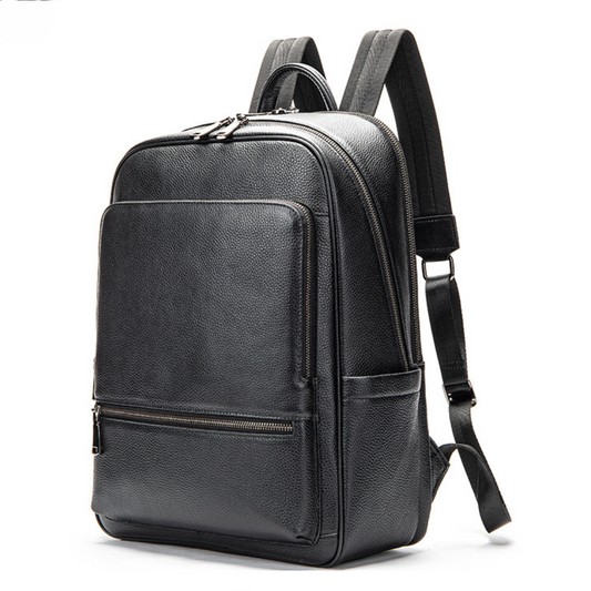 Rucsac laptop 15’ Industrial, barbati, piele naturala, suport troler, spate respirabil, negru
