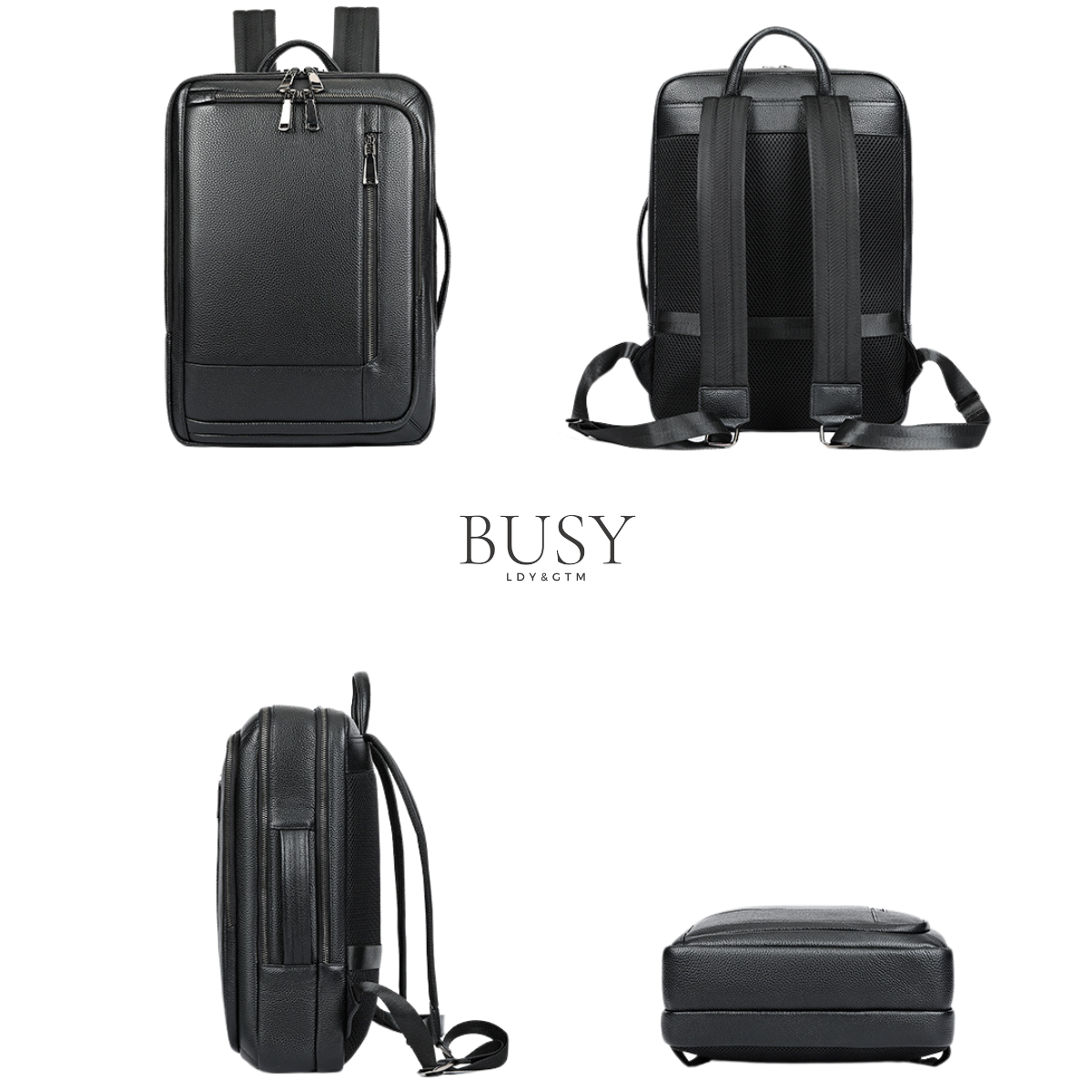 Rucsac laptop 15,6 Urban, barbati, piele naturala, multifunctional, suport troler, spate antiperspirant, negru