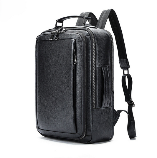 Rucsac laptop 15’ Legend, barbati, piele naturala, multifunctional, suport troler, spate respirabil, negru