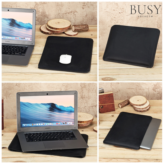 Husa piele naturala laptop 15.6 inch Saga Busy Lady & Gentleman maro