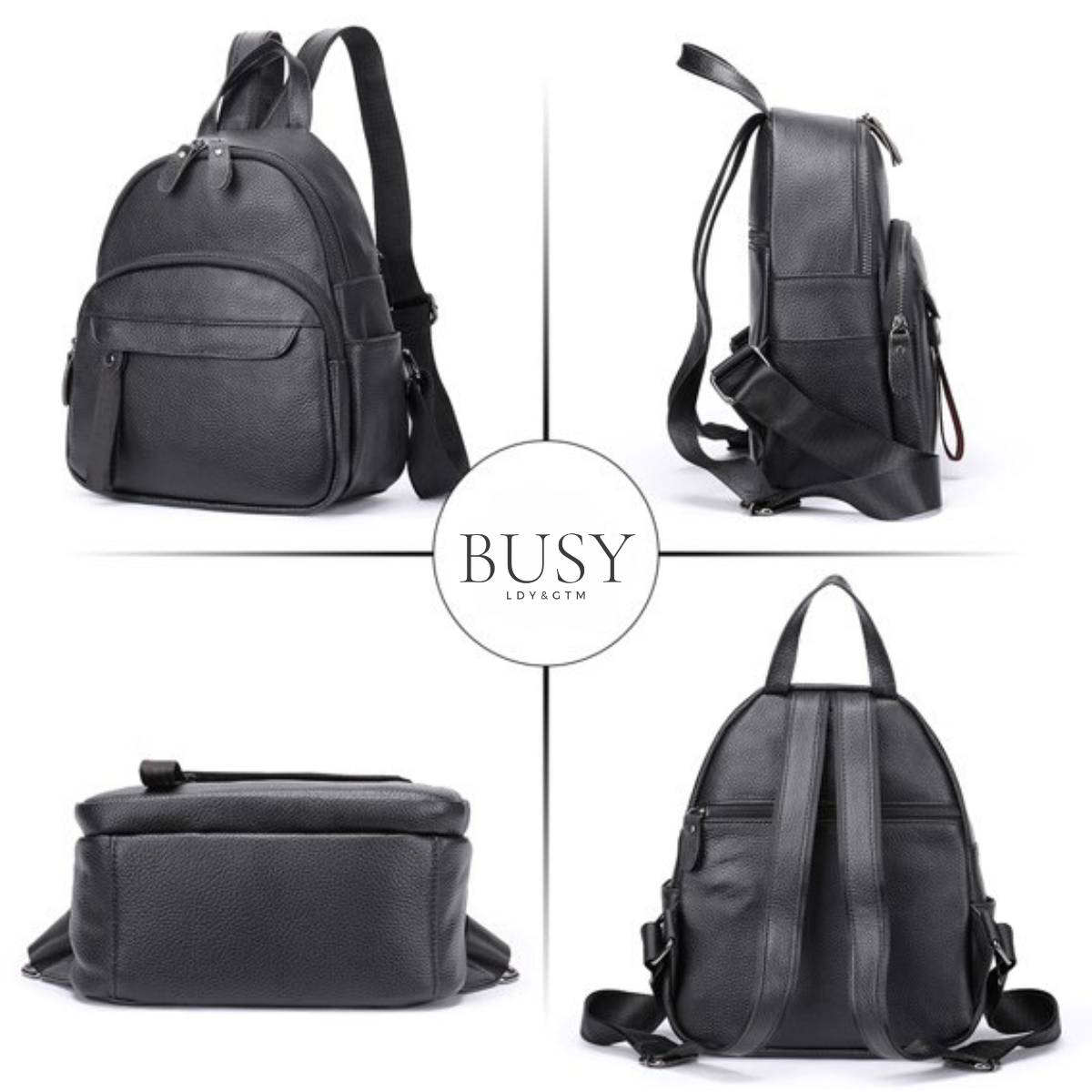 Rucsac dama Grace, piele naturala, negru